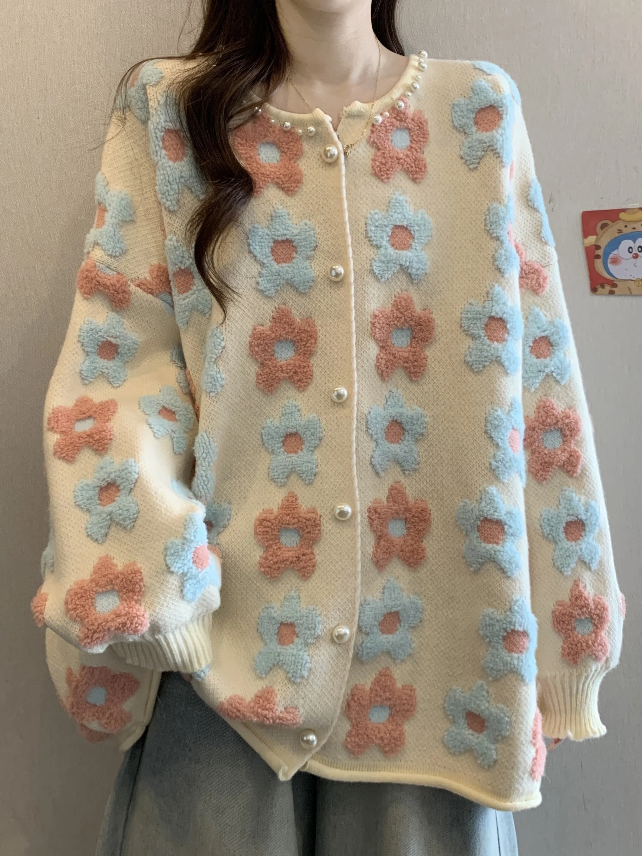 Korean Sle Long Sve Knitted Sweater Coat Women's Autumn Winter Loose Faionable Floral Print Cardigan for plus Size
Korean Sle Long Sve Knitted Sweater Coat Women's Autumn Winter Loose Faionable Floral Print Cardigan for plus Size