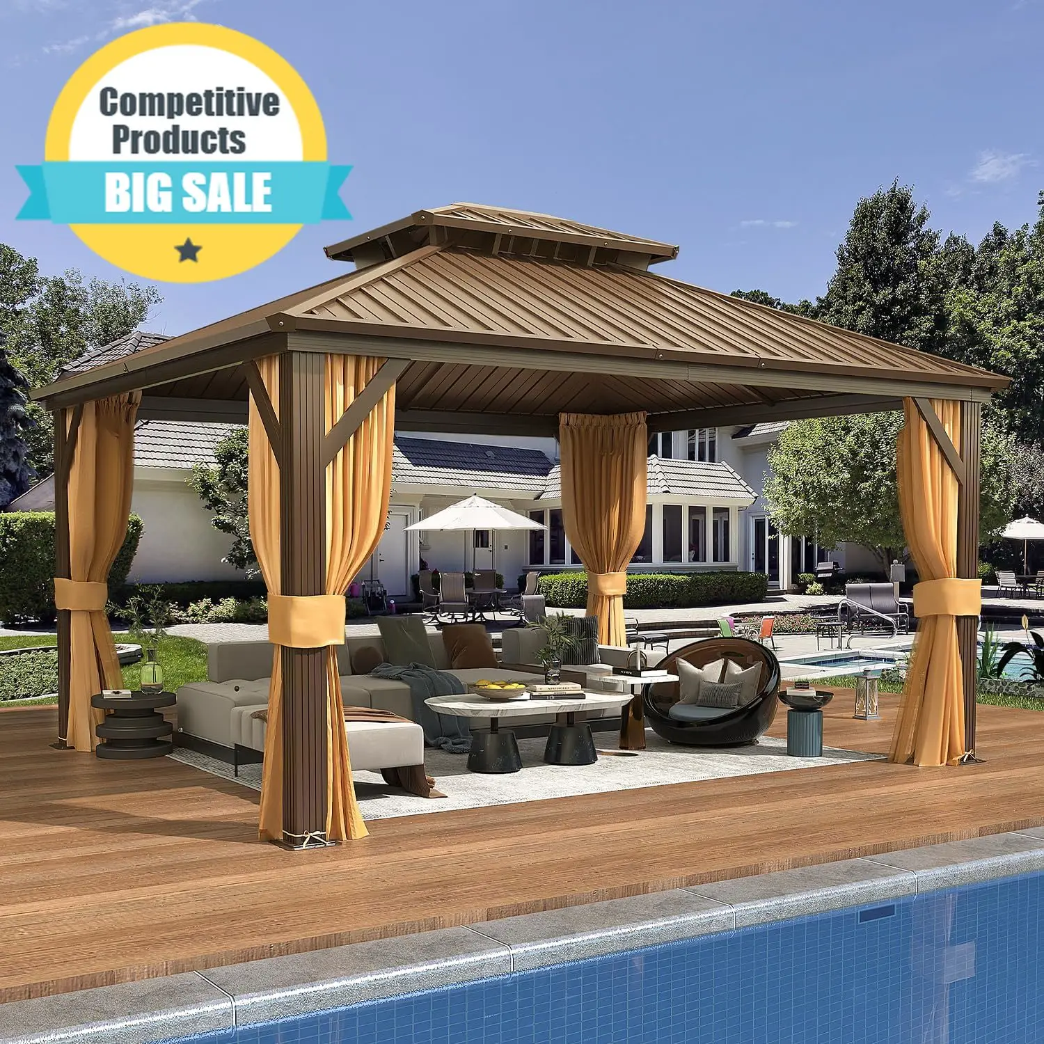 12' x 14' Hardtop Gazebo, Aluminum Frame Gazebos with Galvanized Steel Double Roof, Permanent Outdoor Metal Pavilion with Curtai
12' x 14' Hardtop Gazebo, Aluminum Frame Gazebos with Galvanized Steel Double Roof, Permanent Outdoor Metal Pavilion with Curtai