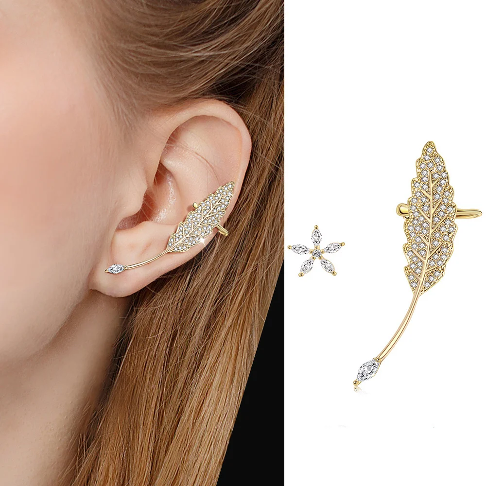 2 pcs Elegant Gold Leaf Flower Ear Cuff for Women, Luxury Cubic Zircon Asymmetrical Earrings, Daily Party Jewelry
2 pcs Elegant Gold Leaf Flower Ear Cuff for Women, Luxury Cubic Zircon Asymmetrical Earrings, Daily Party Jewelry