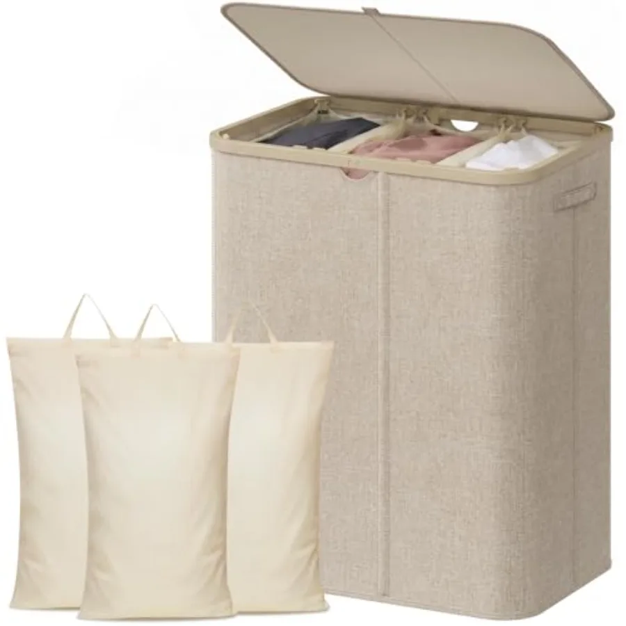185L Large 3 Section Laundry Hamper with Lid, Plastic Laundry Basket with Bamboo Handles and Removable Bags, Tall Foldable Clot
185L Large 3 Section Laundry Hamper with Lid, Plastic Laundry Basket with Bamboo Handles and Removable Bags, Tall Foldable Clot
