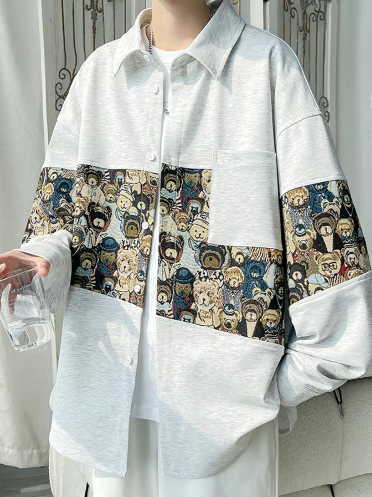 Bear Embroidery Patchwork Long Sve Men's irt American Retro Sle Spring New Arrival Casual Faionable Outerwear
Bear Embroidery Patchwork Long Sve Men's irt American Retro Sle Spring New Arrival Casual Faionable Outerwear