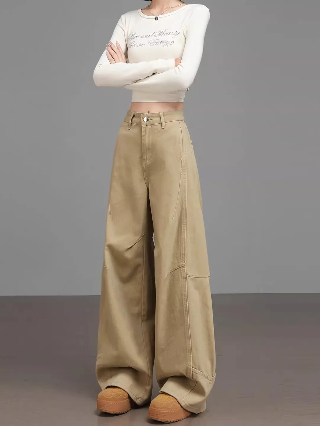 Retro American High Street Khaki Wide Leg Jeans Women's Spring Summer New Design Loose Fit Floor-Length Pants
Retro American High Street Khaki Wide Leg Jeans Women's Spring Summer New Design Loose Fit Floor-Length Pants
