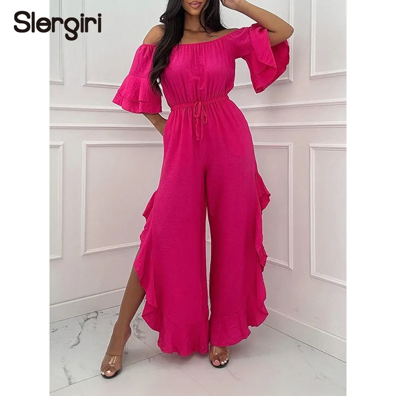 Slergiri Solid Color Off Shoulder Drawstring Waist Jumpsuit Women Fashion New 2026 Summer Half Sleeve Side Slit Ruffled Pants
Slergiri Solid Color Off Shoulder Drawstring Waist Jumpsuit Women Fashion New 2026 Summer Half Sleeve Side Slit Ruffled Pants