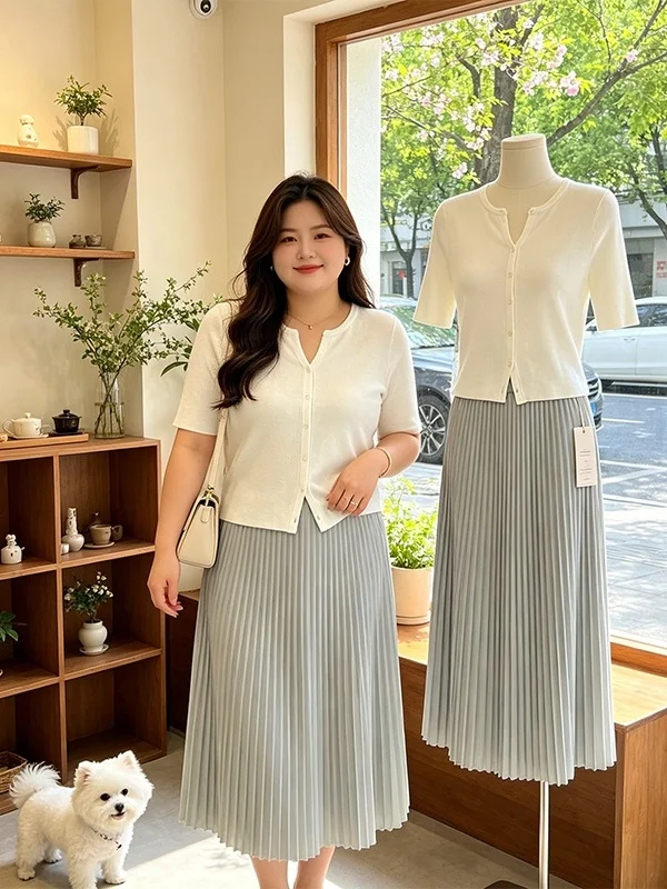 plus Size Women's Fashionable Knitted Open Cardigan And Pleated Skirt Two-Piece Set Summer New Arrival Korean Style
plus Size Women's Fashionable Knitted Open Cardigan And Pleated Skirt Two-Piece Set Summer New Arrival Korean Style