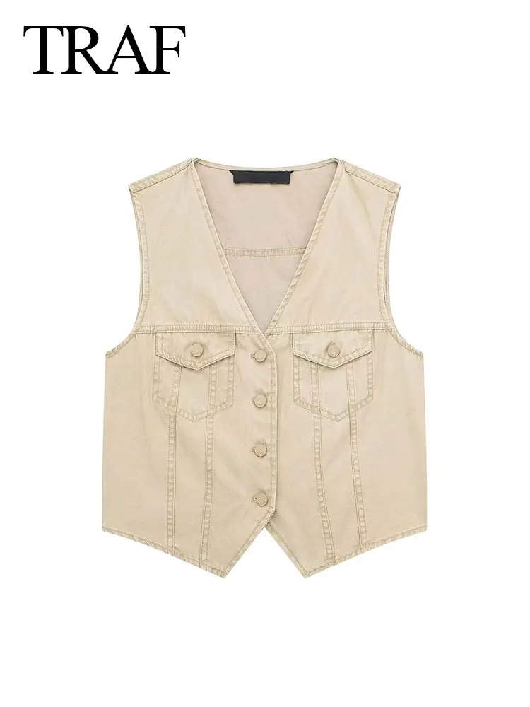 TRAF Spring Female Fashion Vest Solid Vintage V-Neck Sleeveless Woman Waistcoat Single Breasted Pocket Chic Elegant Casual Top
TRAF Spring Female Fashion Vest Solid Vintage V-Neck Sleeveless Woman Waistcoat Single Breasted Pocket Chic Elegant Casual Top