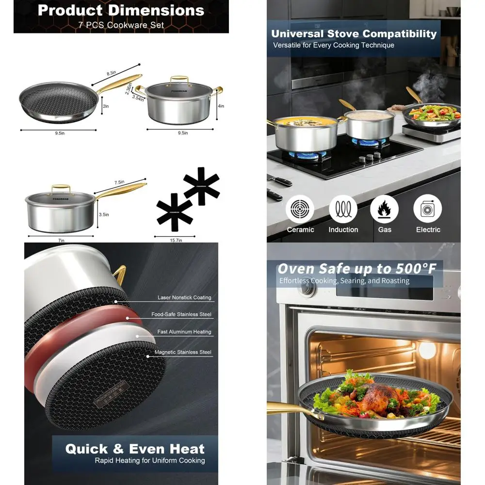 3-Piece Cookware Set: 9.5 Non-Stick Frying Pan, 5-Qt Soup Pot, 2.3-Qt Saucepan with Lids, Cool Handles, Dishwasher & Oven Safe,
3-Piece Cookware Set: 9.5 Non-Stick Frying Pan, 5-Qt Soup Pot, 2.3-Qt Saucepan with Lids, Cool Handles, Dishwasher & Oven Safe,