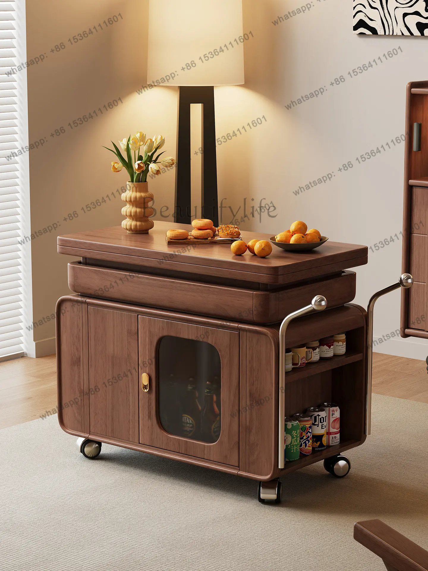 Solid wood coffee table movable lifting folding household corner table new cart
Solid wood coffee table movable lifting folding household corner table new cart
