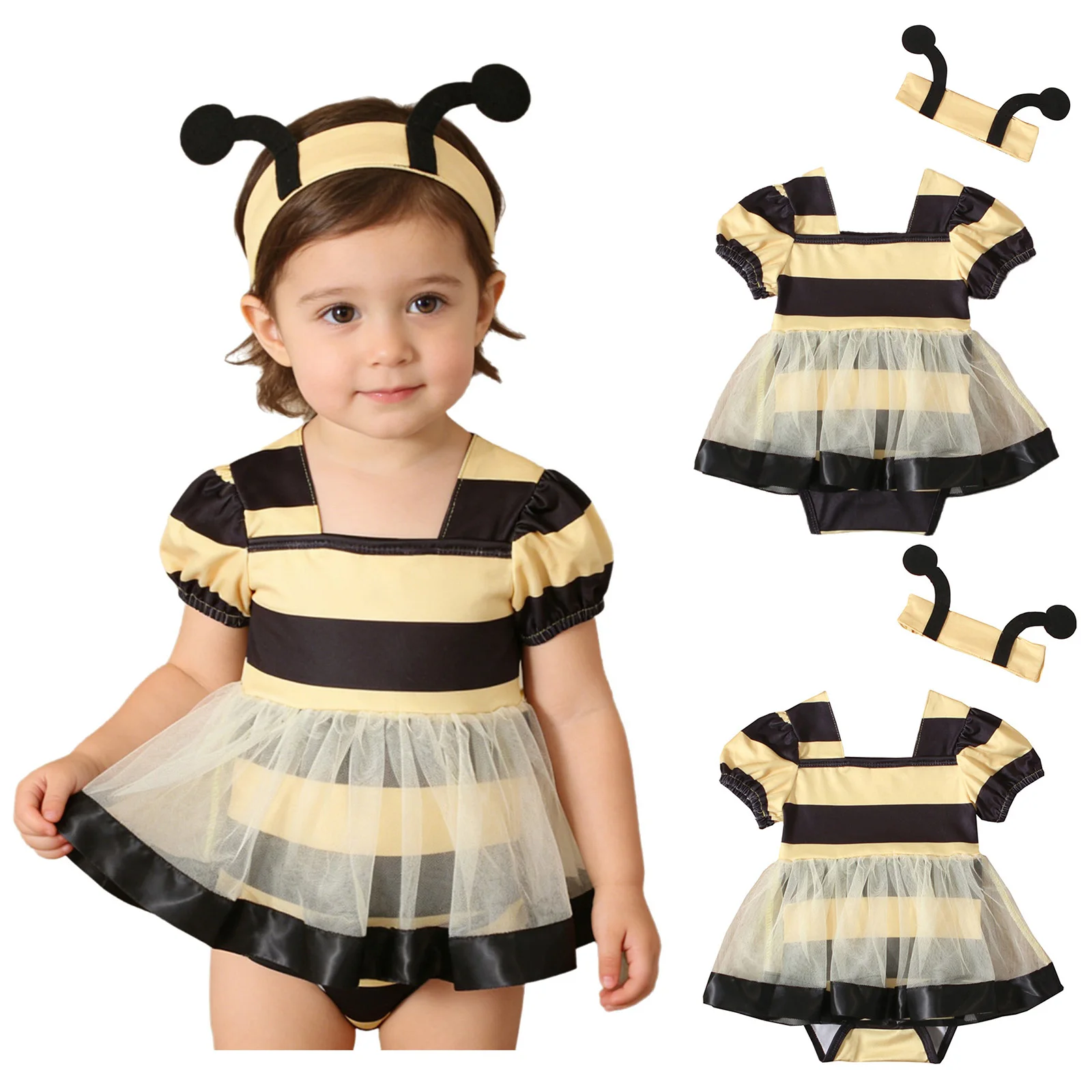 Toddler Baby Girls Bee Romper Dress Short Sleeve Tulle Bodysuit Tutu with Headband Halloween Birthday Party Photography Clothes
Toddler Baby Girls Bee Romper Dress Short Sleeve Tulle Bodysuit Tutu with Headband Halloween Birthday Party Photography Clothes