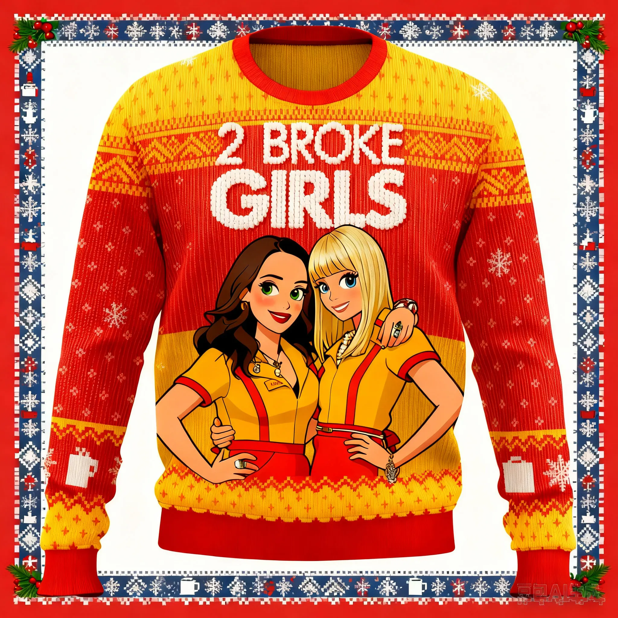 Comic Q-version Bar Waiter Role Playing Costume 2 Bankrupt Girl Max Blake Caroline Channing Halloween Christmas Ugly Sweater
Comic Q-version Bar Waiter Role Playing Costume 2 Bankrupt Girl Max Blake Caroline Channing Halloween Christmas Ugly Sweater