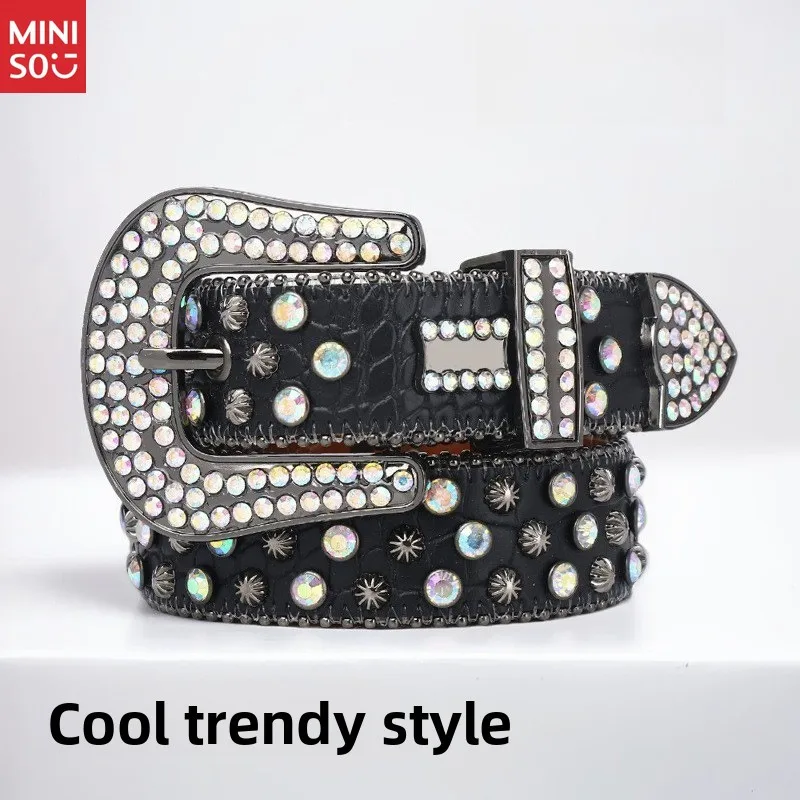 Miniso Rhinestone Punk Belt Unisex, Alloy Buckle for Pants, Edgy Fashion Accessory
Miniso Rhinestone Punk Belt Unisex, Alloy Buckle for Pants, Edgy Fashion Accessory