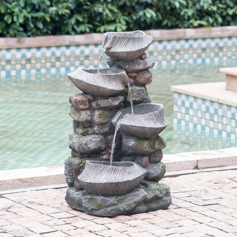 19x15x31.5" Indoor Outdoor Stone Water Fountain, 4-Tier Polyresin Cascading Rock Bowl Freestanding Fountain with LED Ligh
19x15x31.5" Indoor Outdoor Stone Water Fountain, 4-Tier Polyresin Cascading Rock Bowl Freestanding Fountain with LED Ligh
