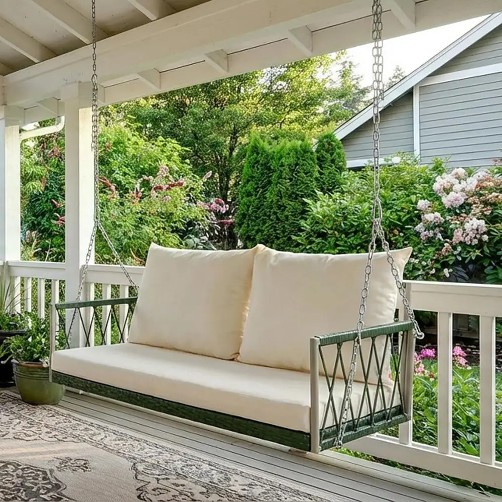 All-Weather Upholstered Porch Swing with Steel Chains, Heavy-Duty 600lbs Swing Chair for Patio, Lawn, or Garden, White
All-Weather Upholstered Porch Swing with Steel Chains, Heavy-Duty 600lbs Swing Chair for Patio, Lawn, or Garden, White