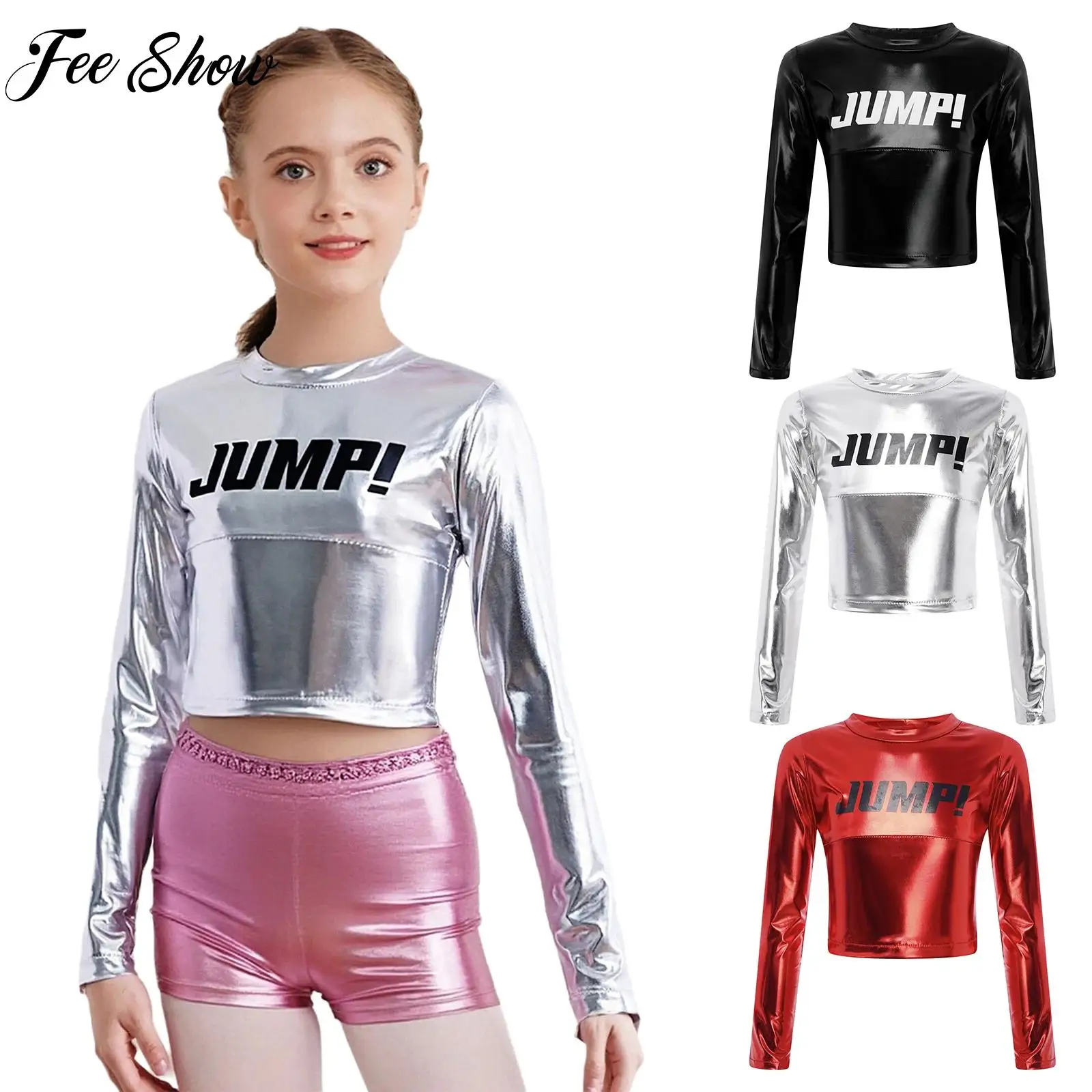 Kids Girl Letter Print Metallic Tops Hip-Hop Jazz Street Dance Costumes Long Sleeve Crop Top for Dance Party Stage Performance
Kids Girl Letter Print Metallic Tops Hip-Hop Jazz Street Dance Costumes Long Sleeve Crop Top for Dance Party Stage Performance