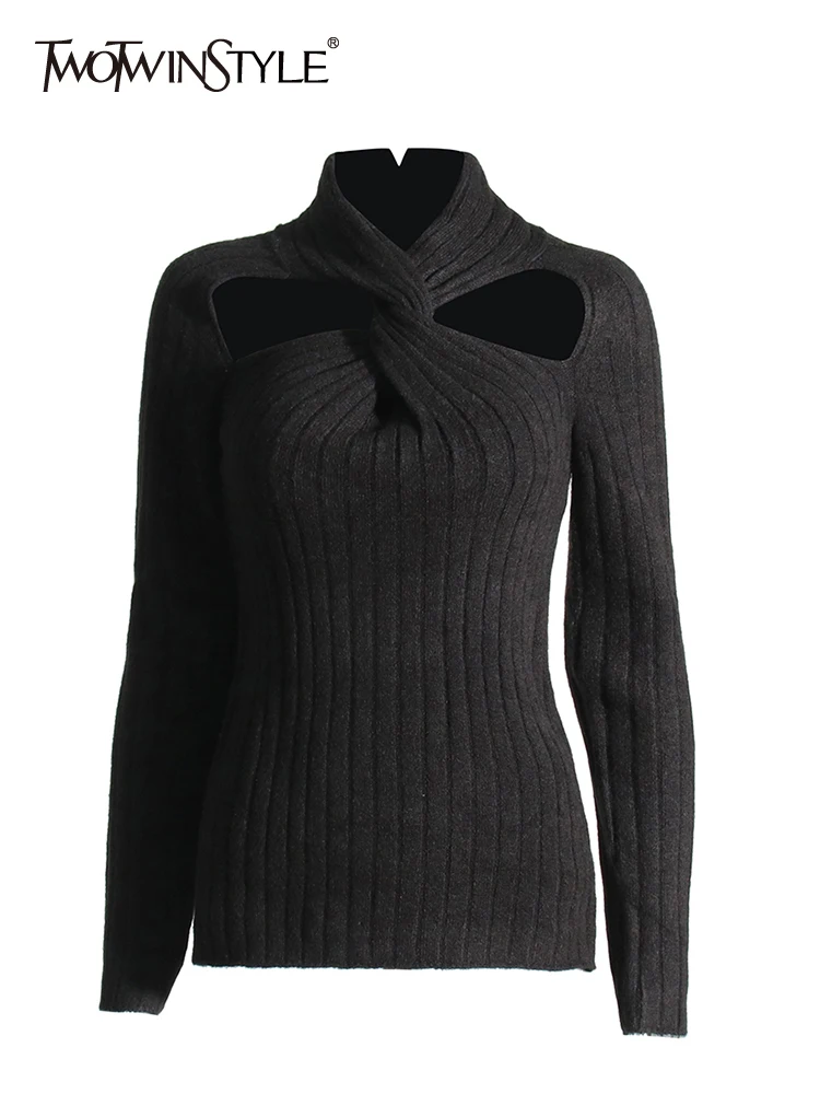 TWOTWINSTYLE Hollow Out Knitting Minimalist T Shirts For Women Half High Collar Long Sleeve Slim T Shirt Female Fashion Clothing
TWOTWINSTYLE Hollow Out Knitting Minimalist T Shirts For Women Half High Collar Long Sleeve Slim T Shirt Female Fashion Clothing