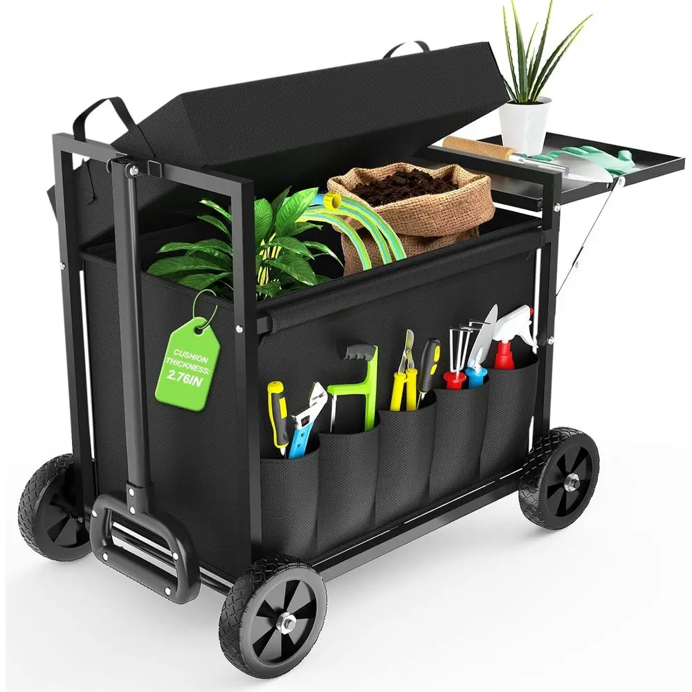 Portable Garden Cart with Seat and Storage for Patio and Lawn Care
Portable Garden Cart with Seat and Storage for Patio and Lawn Care