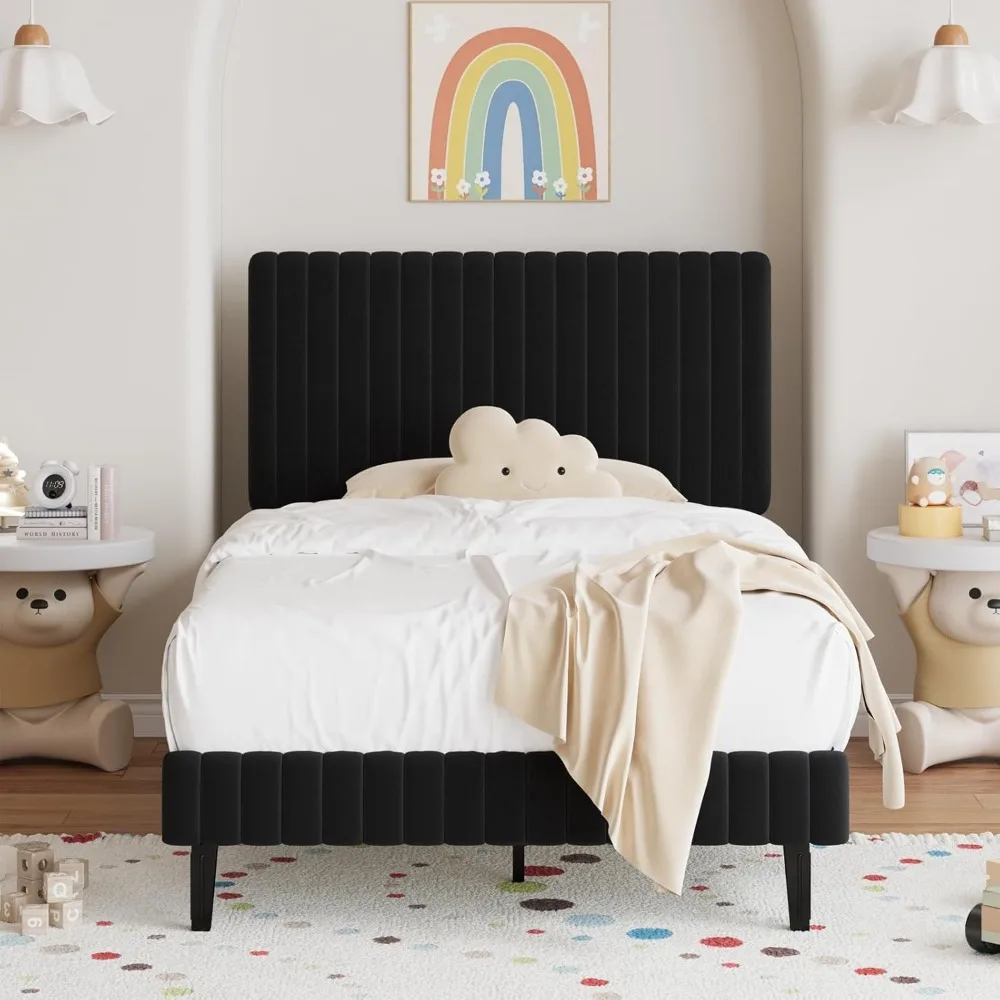 Twin Bed Frame, Velvet Upholstered Platform Bed with Vertical Channel Tufted Headboard and Footboard, No Box Spring Required
Twin Bed Frame, Velvet Upholstered Platform Bed with Vertical Channel Tufted Headboard and Footboard, No Box Spring Required