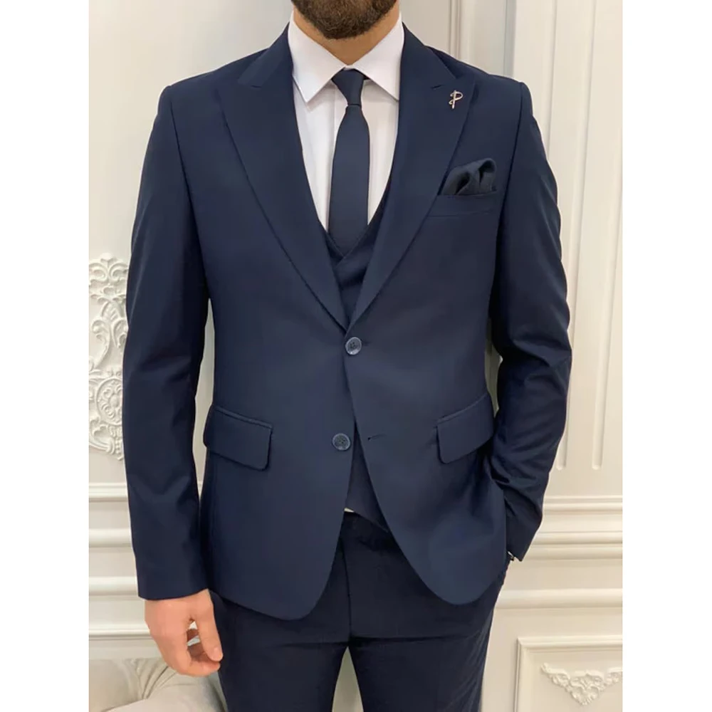 Costume Homme Navy Blue Men's Suits Single Breasted Flat Peak Lapel Elegant Wedding Groom Outfits 3 Piece Jacket Pants Vest Set
Costume Homme Navy Blue Men's Suits Single Breasted Flat Peak Lapel Elegant Wedding Groom Outfits 3 Piece Jacket Pants Vest Set