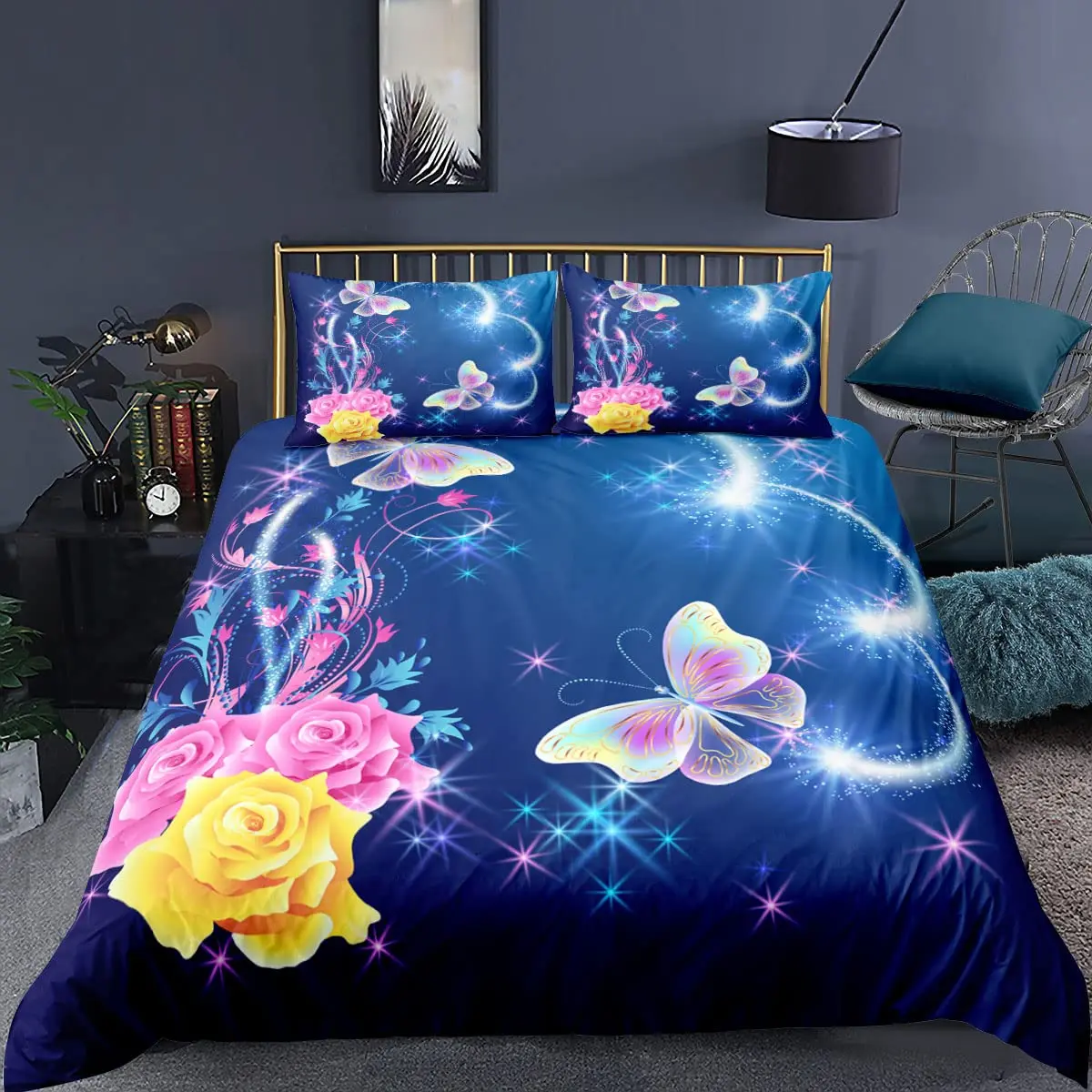 Fantasy Flower Butterfly Duvet Cover Set For Adults,Teens,Luxury 3D Printed Colorful Butterflies And Rose Polyester Bedding Set
Fantasy Flower Butterfly Duvet Cover Set For Adults,Teens,Luxury 3D Printed Colorful Butterflies And Rose Polyester Bedding Set
