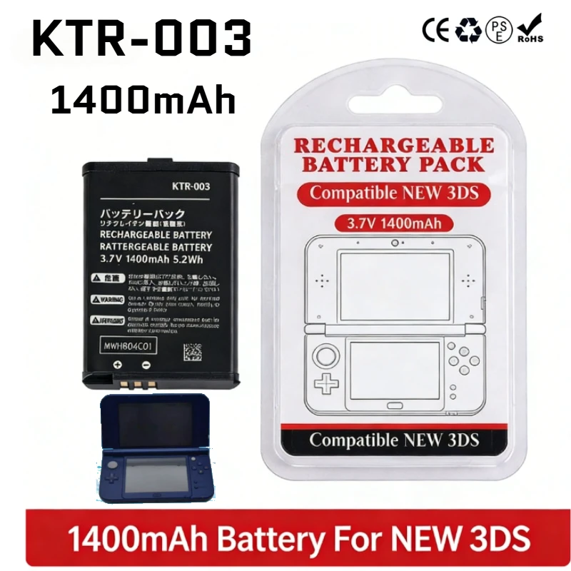 Аккумулятор KTR-003, перезаряжаемый, 1400 мАч, литиевый, для новой игровой консоли Nintendo 3DS, N3DS, New 3DS, встроенные батареи
Аккумулятор KTR-003, перезаряжаемый, 1400 мАч, литиевый, для новой игровой консоли Nintendo 3DS, N3DS, New 3DS, встроенные батареи