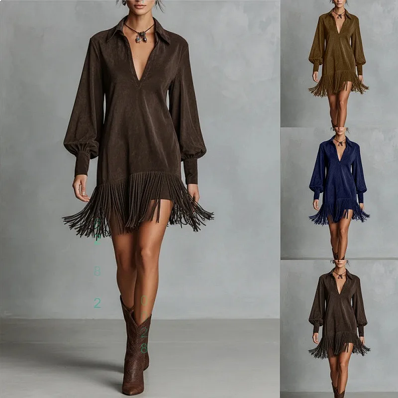 Pure Color Retro Lapel Fringe Hem Long Sleeve Dress Dresses Spring Summer Floral Blouse Top
Pure Color Retro Lapel Fringe Hem Long Sleeve Dress Dresses Spring Summer Floral Blouse Top