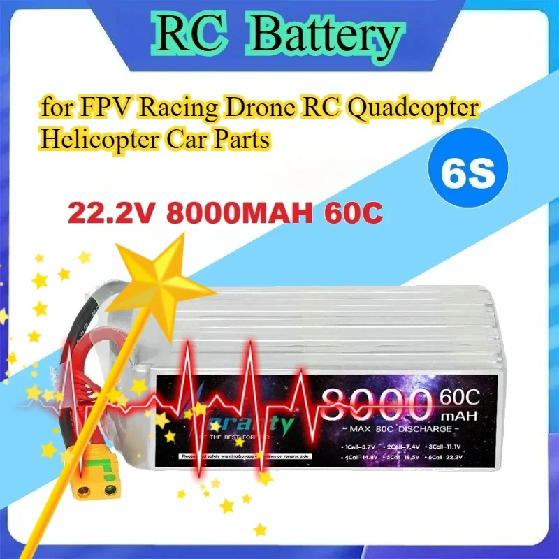 22.2V 6S 8000mAh 60C LIPO Battery XT90S/EC8 for FPV Racing Drone RC Quadcopter Helicopter Car Parts
22.2V 6S 8000mAh 60C LIPO Battery XT90S/EC8 for FPV Racing Drone RC Quadcopter Helicopter Car Parts