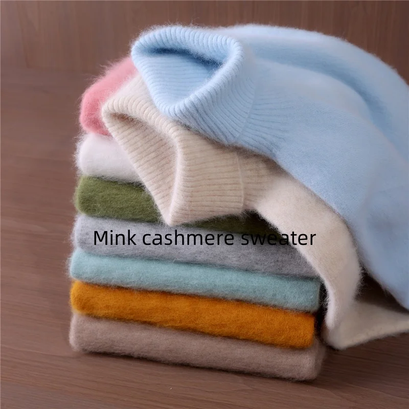 100% Mink Cashmere Sweater Women's Autumn and Winter Warm Long-Sleeved High turning collar Solid color Knitted Pullover Female
100% Mink Cashmere Sweater Women's Autumn and Winter Warm Long-Sleeved High turning collar Solid color Knitted Pullover Female