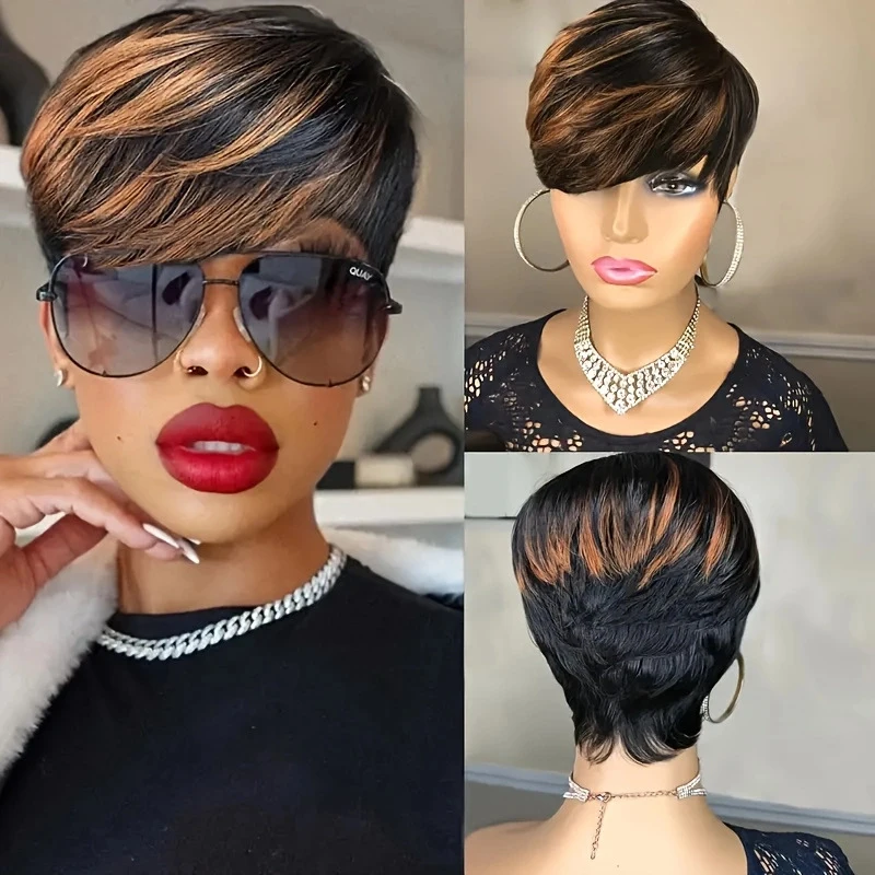 Short pixie bangs , full machine wig with bang hair
Short pixie bangs , full machine wig with bang hair