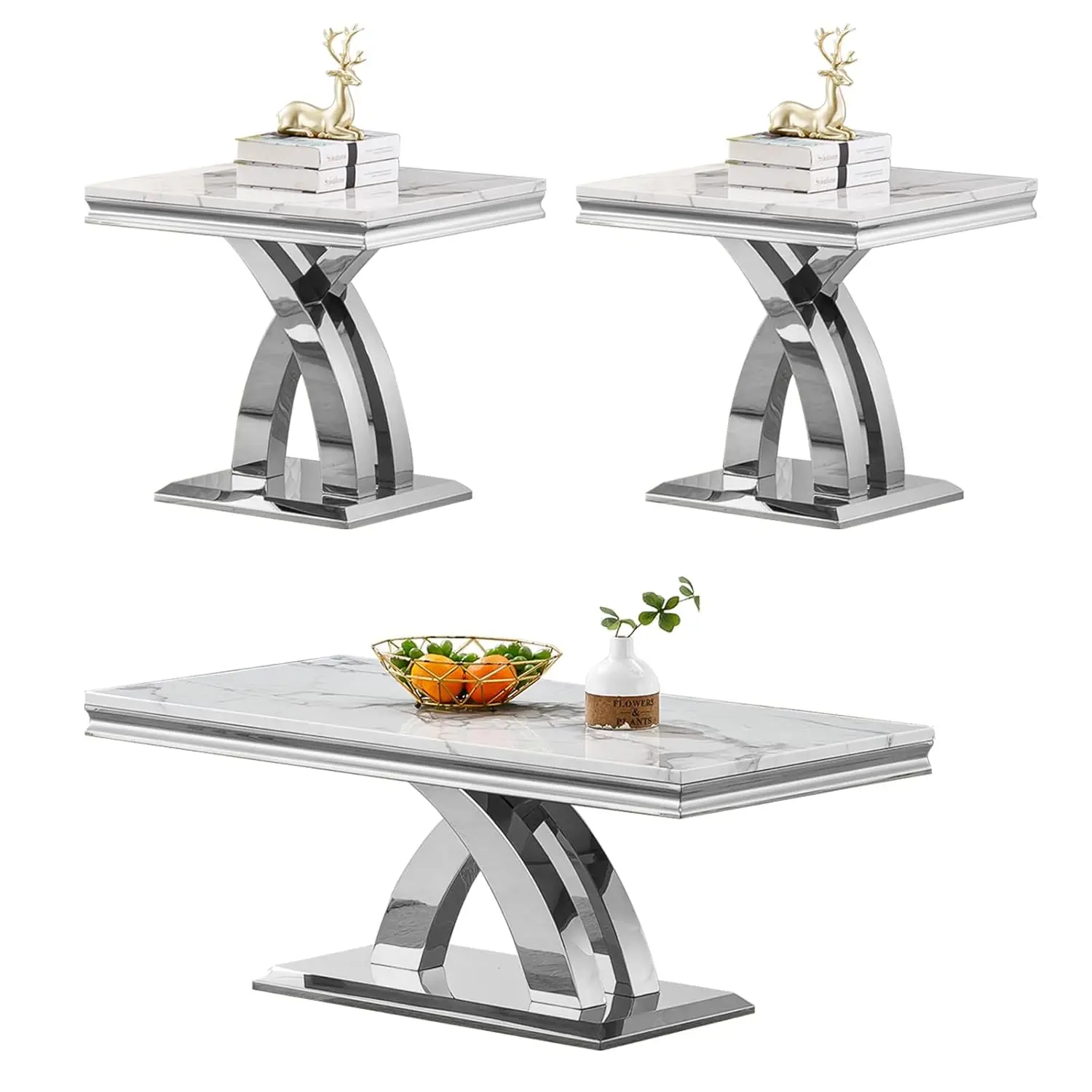 Faux Marble 3-Piece Coffee Table Set Modern X-Steel Base Living Room White Silver,Customized
Faux Marble 3-Piece Coffee Table Set Modern X-Steel Base Living Room White Silver,Customized
