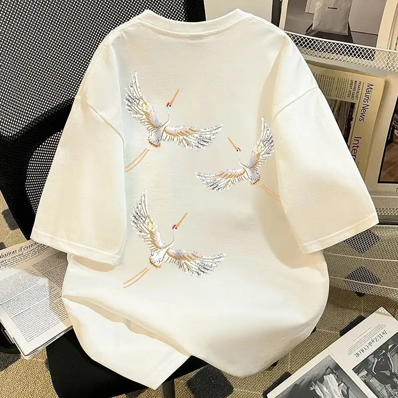 Summer Crane Print Men O Neck Short Sleeve T Shirt Cotton Chinese Style Fashion Vintage All-match Loose Couple Clothes Top Black
Summer Crane Print Men O Neck Short Sleeve T Shirt Cotton Chinese Style Fashion Vintage All-match Loose Couple Clothes Top Black