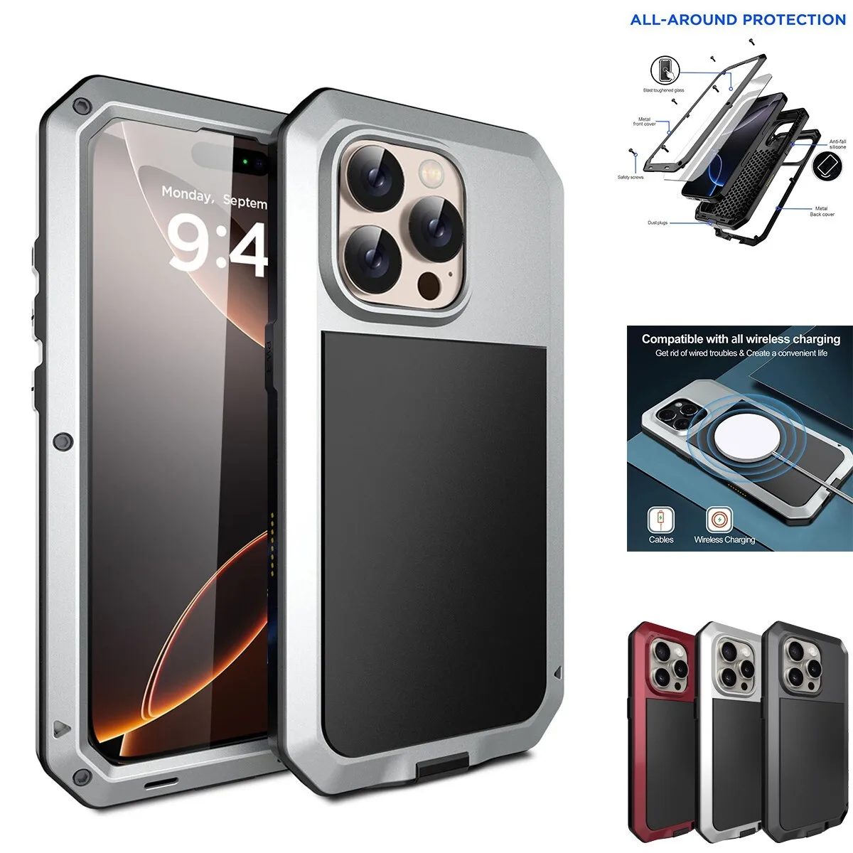 Для iPhone 17 16 15 14 13 12 11 Pro Max 16e Xs Max XR 7 8 Plus SE2 Противоударный сверхпрочный алюминиевый металлический чехол 
Для iPhone 17 16 15 14 13 12 11 Pro Max 16e Xs Max XR 7 8 Plus SE2 Противоударный сверхпрочный алюминиевый металлический чехол