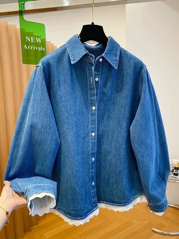Fashion Denim Shirt For Women Vintage Casual Long Sleeve Blouses Solid Loose Lace Single Breasted New Spring Summer Women Jacket
Fashion Denim Shirt For Women Vintage Casual Long Sleeve Blouses Solid Loose Lace Single Breasted New Spring Summer Women Jacket