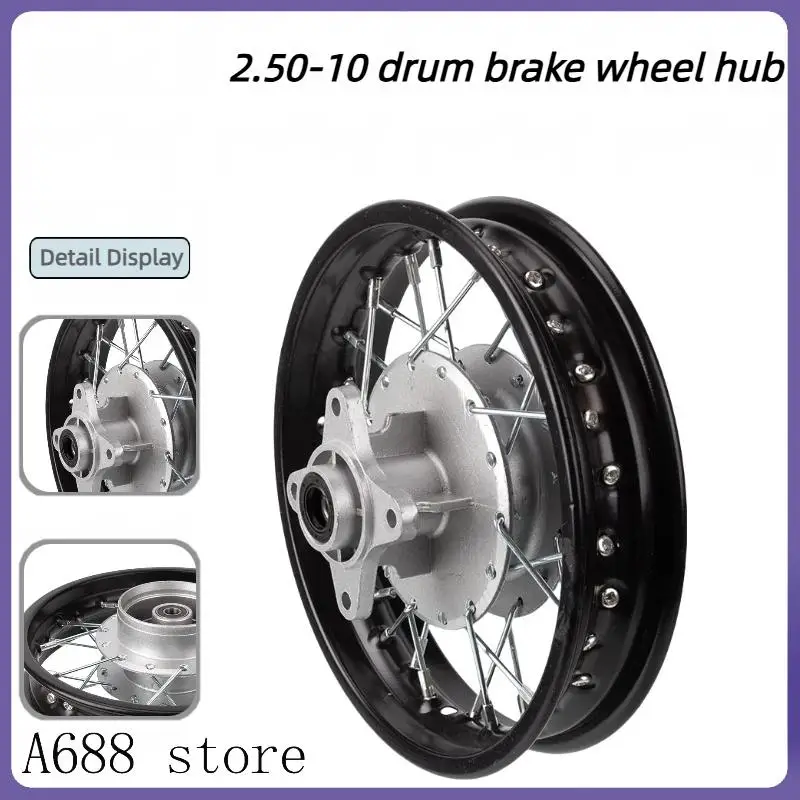 Off road motorcycle accessories with 2.50-10 inch wheels and front and rear drum brake steel rings
Off road motorcycle accessories with 2.50-10 inch wheels and front and rear drum brake steel rings