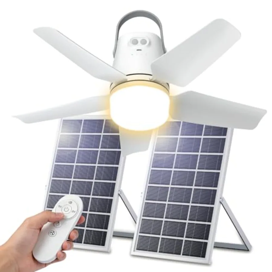 20" Solar Ceiling Fan Light, 20000mAh Ceiling Fan with Light and Remote, Portable Wireless Rechargeable Camping Fan for Outside
20" Solar Ceiling Fan Light, 20000mAh Ceiling Fan with Light and Remote, Portable Wireless Rechargeable Camping Fan for Outside