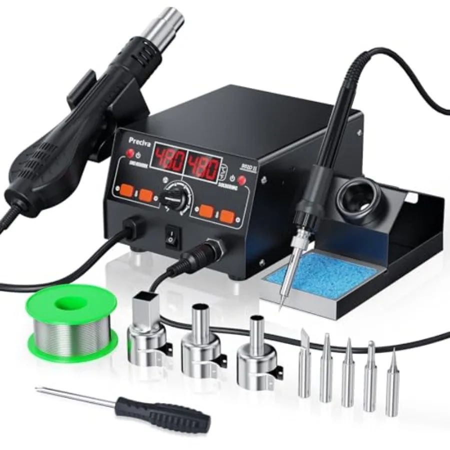Professional 902D II Soldering Station with Hot Air Gun and Digital Display - Dual LED, PID Temperature Control, Smart Sleep Mo
Professional 902D II Soldering Station with Hot Air Gun and Digital Display - Dual LED, PID Temperature Control, Smart Sleep Mo