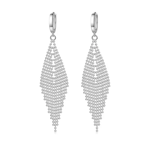 New 925 Sterling Silver Long Earrings Tassel Beads Long Earrings For Women'S Wedding Fashion Jewelry Gifts