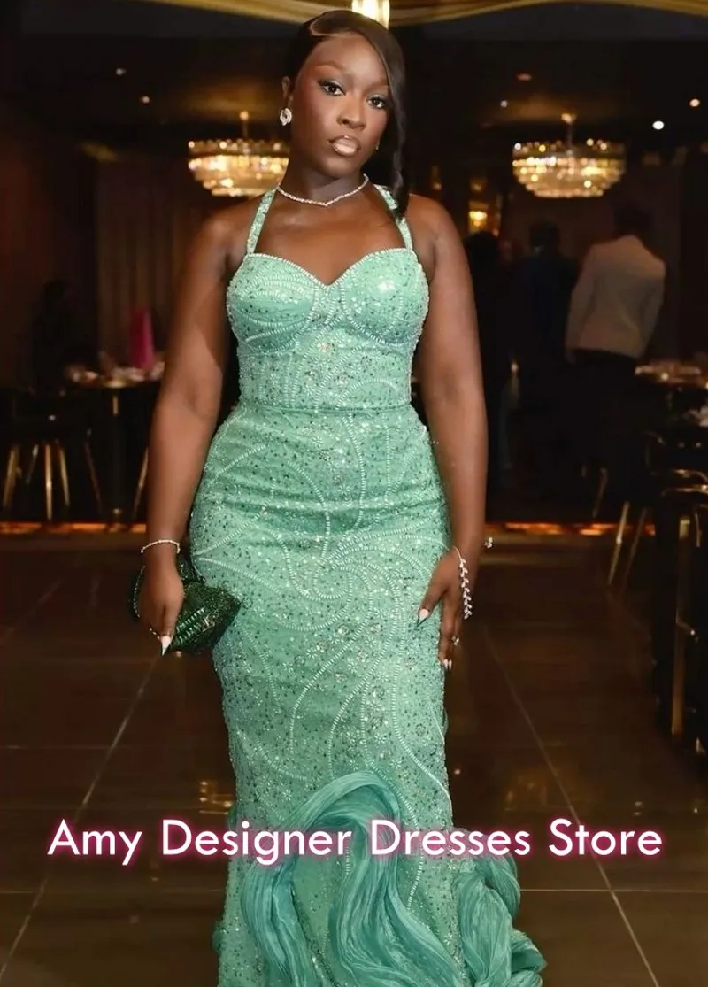Mint Green Prom Dresses 2026 For Black Girls Charming Mermaid Halter Sequins Beaded Wedding Party Dance Dress Customized
Mint Green Prom Dresses 2026 For Black Girls Charming Mermaid Halter Sequins Beaded Wedding Party Dance Dress Customized