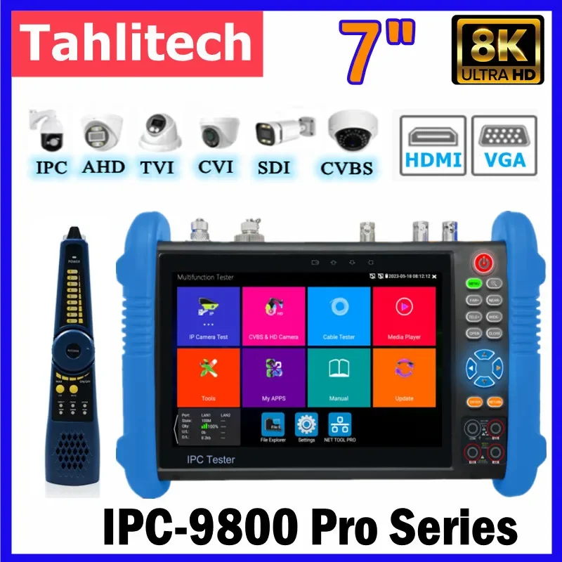 Тестер камер видеонаблюдения IPC-9800CLMOVTADHS Pro, тестер сетевого кабеля, монитор, тестер IP-камер 8K, 7-дюймовый портативный тестер IP-камер, HDMI, VGA
Тестер камер видеонаблюдения IPC-9800CLMOVTADHS Pro, тестер сетевого кабеля, монитор, тестер IP-камер 8K, 7-дюймовый портативный тестер IP-камер, HDMI, VGA
