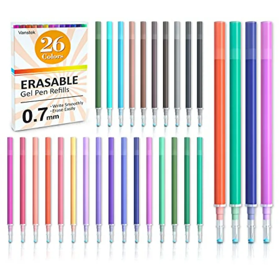26 Assorted Colors Erasable Pen Refills, Gel Ink Refills Compatible with Erasable Pens, Fine Point 0.7 mm, Perfect for Writing
26 Assorted Colors Erasable Pen Refills, Gel Ink Refills Compatible with Erasable Pens, Fine Point 0.7 mm, Perfect for Writing