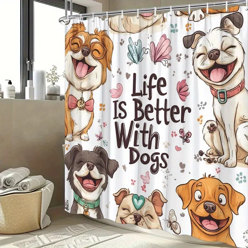 Life is Better with Dogs Водонепроницаемая занавеска для душа - дизайн с милыми мультяшными собаками, защита от плесени, прочная ткань для декора ванной комнаты
Life is Better with Dogs Водонепроницаемая занавеска для душа - дизайн с милыми мультяшными собаками, защита от плесени, прочная ткань для декора ванной комнаты