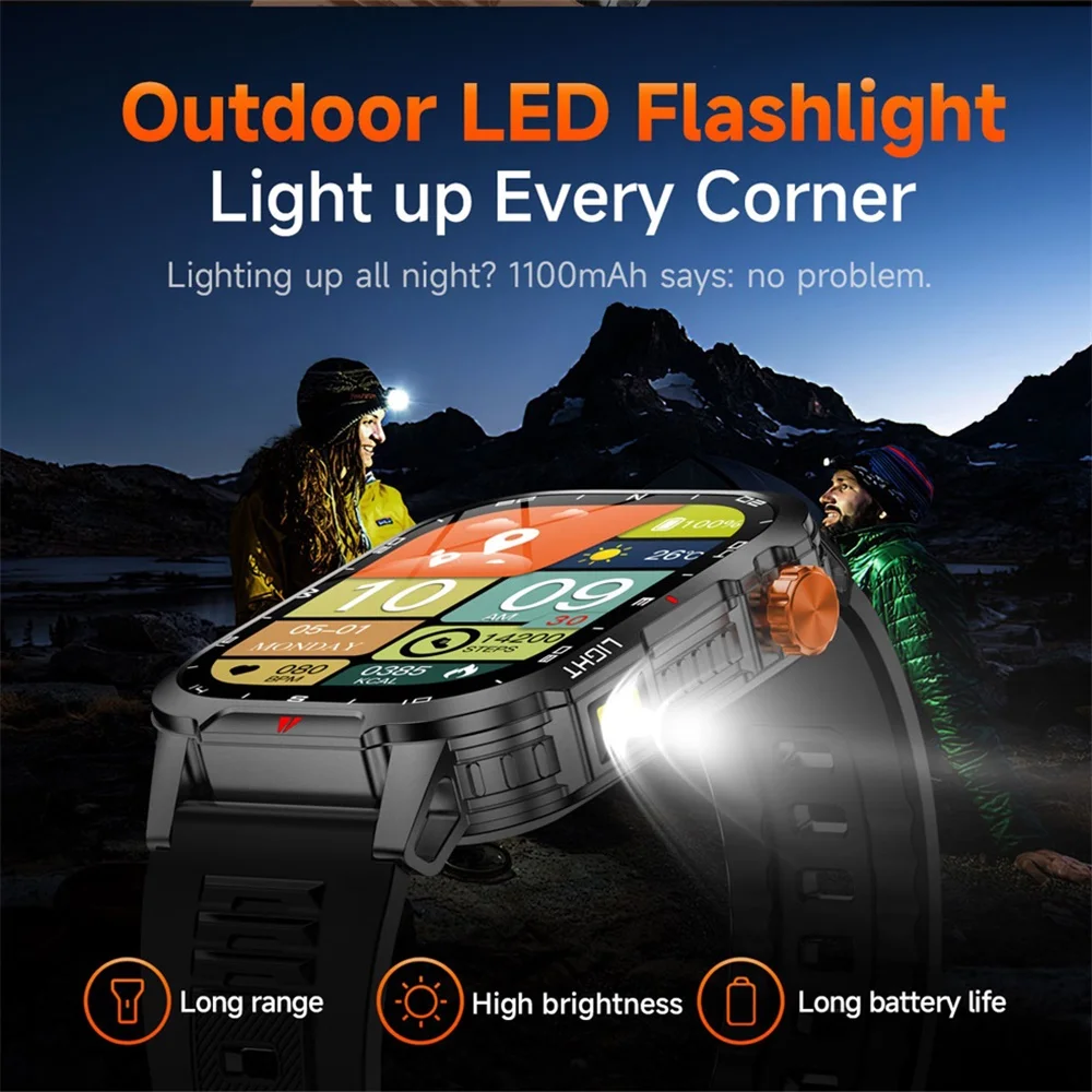BT Call Smartwatch Women Waterproof Compass Message Push Health Monitor Outdoors LED Flashlight Smart Watch Men 1100mAh Battery
BT Call Smartwatch Women Waterproof Compass Message Push Health Monitor Outdoors LED Flashlight Smart Watch Men 1100mAh Battery