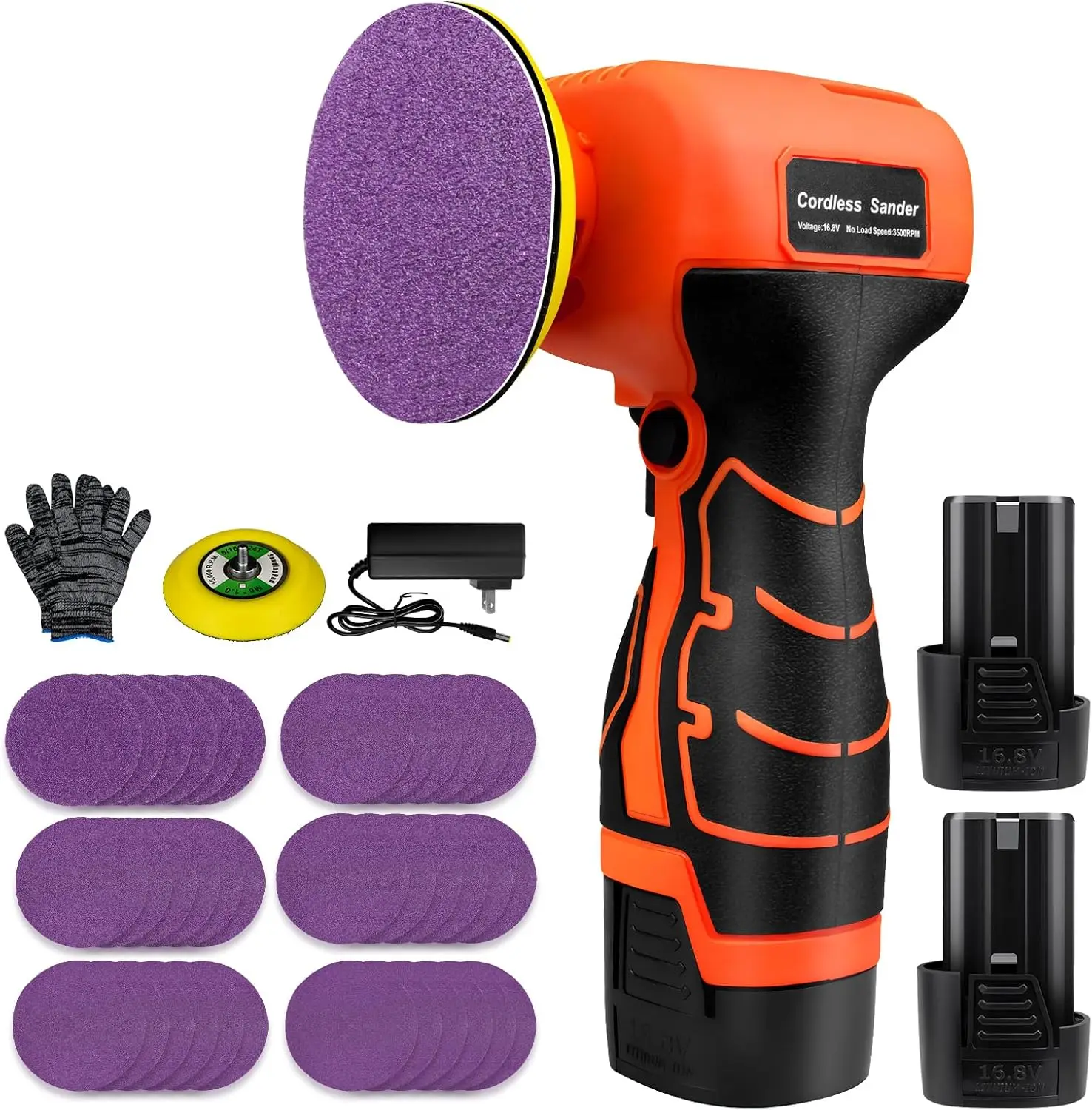 Cordless Sander with 36PCS Sandpapers, 3500 RPM, 2x3.0Ah Batteries, Lightweight for Wood Metal Paint Removal
Cordless Sander with 36PCS Sandpapers, 3500 RPM, 2x3.0Ah Batteries, Lightweight for Wood Metal Paint Removal