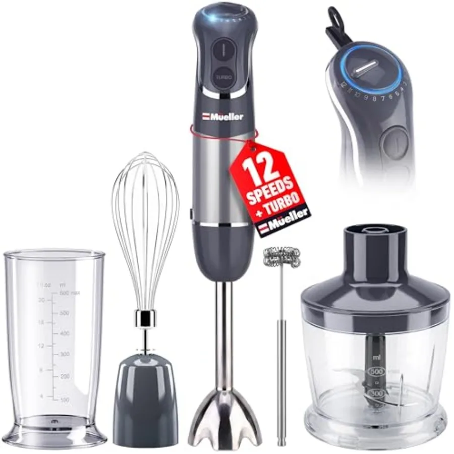 Mueller Ultra-Stick 5-in-1 Immersion Blender Handheld — 800W Copper Motor Titanium Blades Outperform Standard Steel 12-Speed +
Mueller Ultra-Stick 5-in-1 Immersion Blender Handheld — 800W Copper Motor Titanium Blades Outperform Standard Steel 12-Speed +