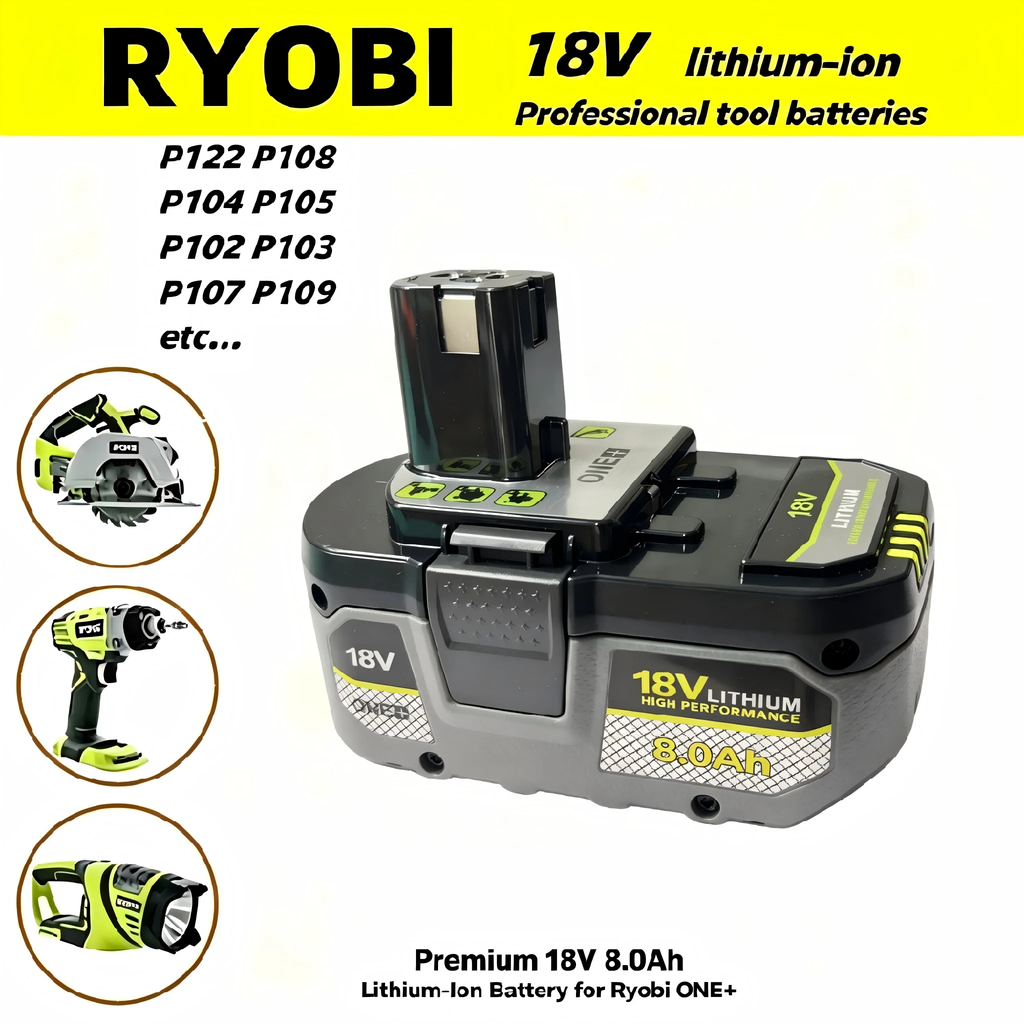 RYOBI ONE+18V 8Ah High Capacity Lithium Ion Battery System Long Runtime Replacement Pack For Drill Saw DIY Professional Work
RYOBI ONE+18V 8Ah High Capacity Lithium Ion Battery System Long Runtime Replacement Pack For Drill Saw DIY Professional Work