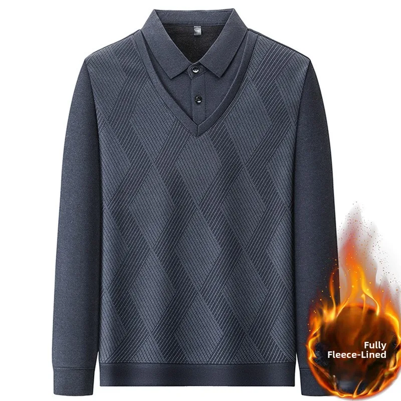 Thickened Fleece Lined Knitted Sweater Fake Two-Piece Upper Body Warm Base Shirt for Middle-Aged Men Winter Autumn Dad Clothes
Thickened Fleece Lined Knitted Sweater Fake Two-Piece Upper Body Warm Base Shirt for Middle-Aged Men Winter Autumn Dad Clothes
