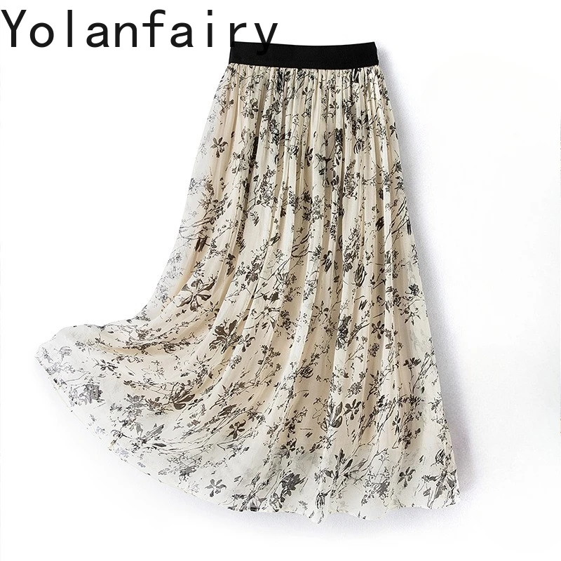 YOLANFAIRY Summer Skirt Woman 100% Real Mulberry Silk Skirts for Women Elegant Floral Long Skirt Elastic Waist Bohemia Skirt
YOLANFAIRY Summer Skirt Woman 100% Real Mulberry Silk Skirts for Women Elegant Floral Long Skirt Elastic Waist Bohemia Skirt
