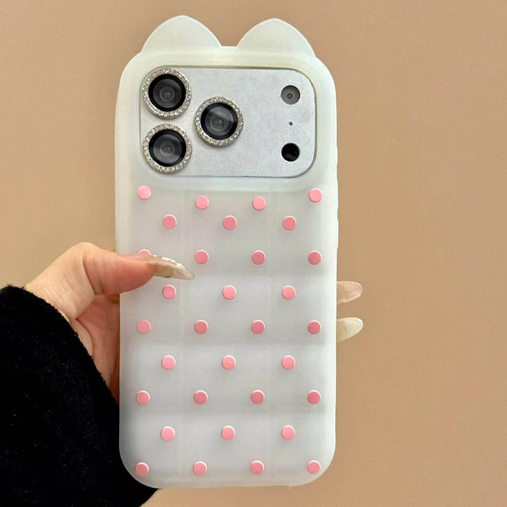 3D Cartoon Cute Cat Ears Pink White Polka Dot Soft Silicone Case for iPhone 16pro 17pro 13 14 15 17Promax Back Cover Phone Case
3D Cartoon Cute Cat Ears Pink White Polka Dot Soft Silicone Case for iPhone 16pro 17pro 13 14 15 17Promax Back Cover Phone Case