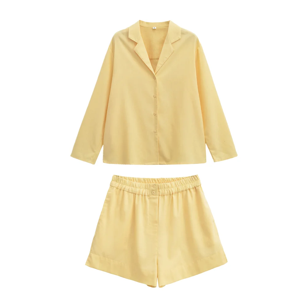2 pieces 1 set Women Notched Lapel Collar Cotton Linen Loose Full Sleeve Shirt + Elastic Waist Straight Mini Shorts Homeclothes
2 pieces 1 set Women Notched Lapel Collar Cotton Linen Loose Full Sleeve Shirt + Elastic Waist Straight Mini Shorts Homeclothes