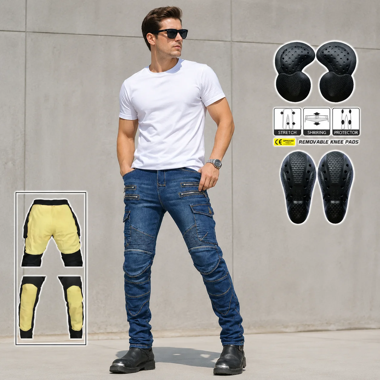 Men Vintage Motorcycle Jeans Kevlar Four Zipper CE Protective Anti-Fall Tear-Resistant Durable Biker Riding Trousers
Men Vintage Motorcycle Jeans Kevlar Four Zipper CE Protective Anti-Fall Tear-Resistant Durable Biker Riding Trousers