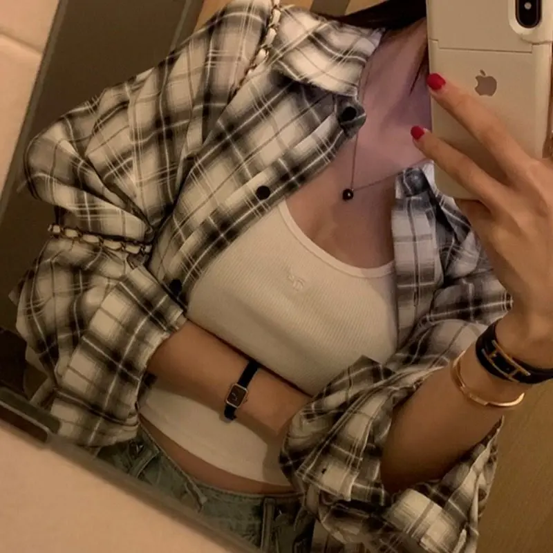 Versatile Loose Fit Women's irt Dongda Gate Plaid Casual Sle Button up Collared Long Sve Cotton Classic Cheered Top
Versatile Loose Fit Women's irt Dongda Gate Plaid Casual Sle Button up Collared Long Sve Cotton Classic Cheered Top