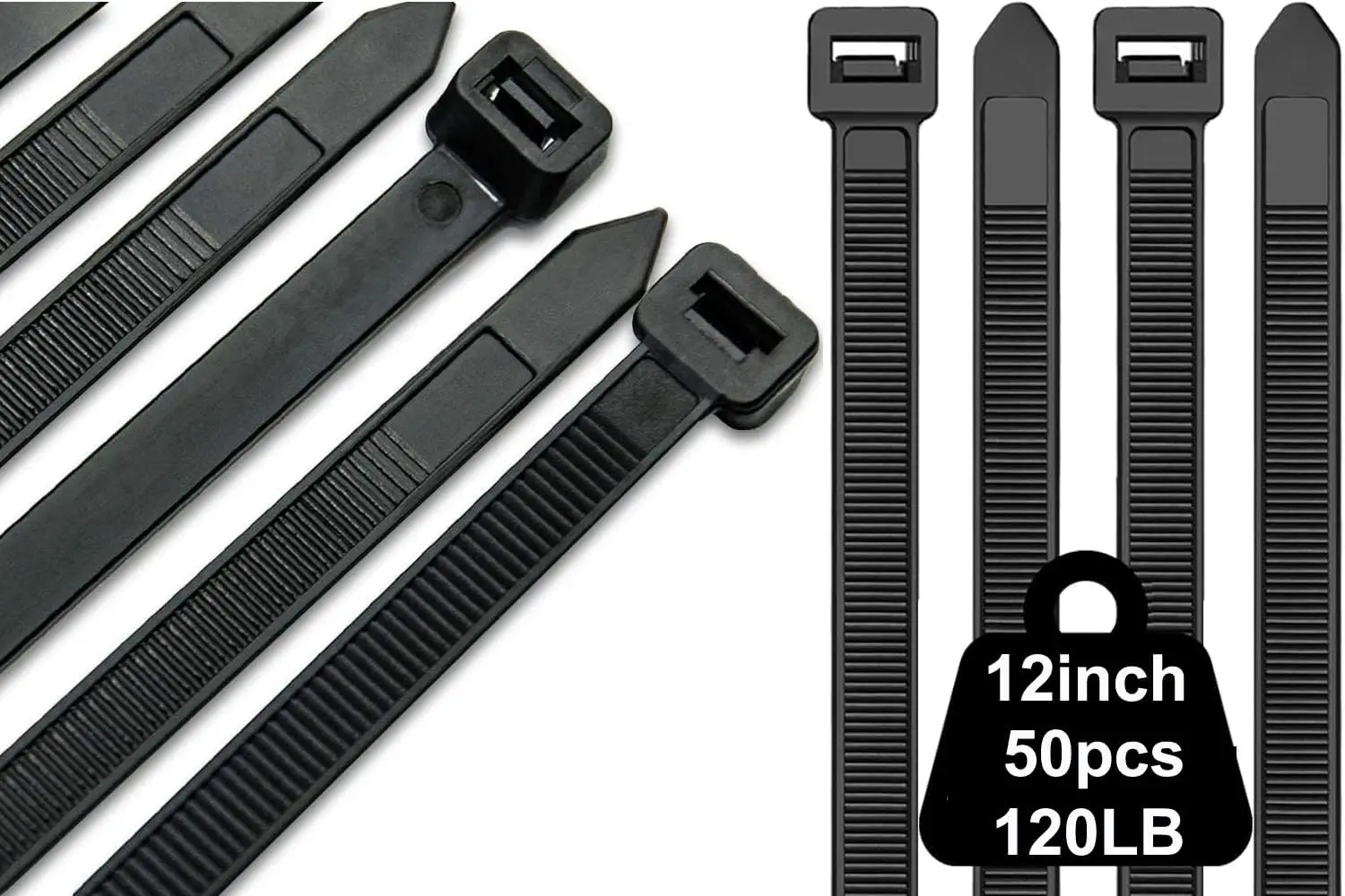 Heavy Duty 12-Inch Zip Ties, 50 Pack with 120LBS Strength, Adjustable Nylon Wire Ties for Indoor Outdoor Use (Black)
Heavy Duty 12-Inch Zip Ties, 50 Pack with 120LBS Strength, Adjustable Nylon Wire Ties for Indoor Outdoor Use (Black)